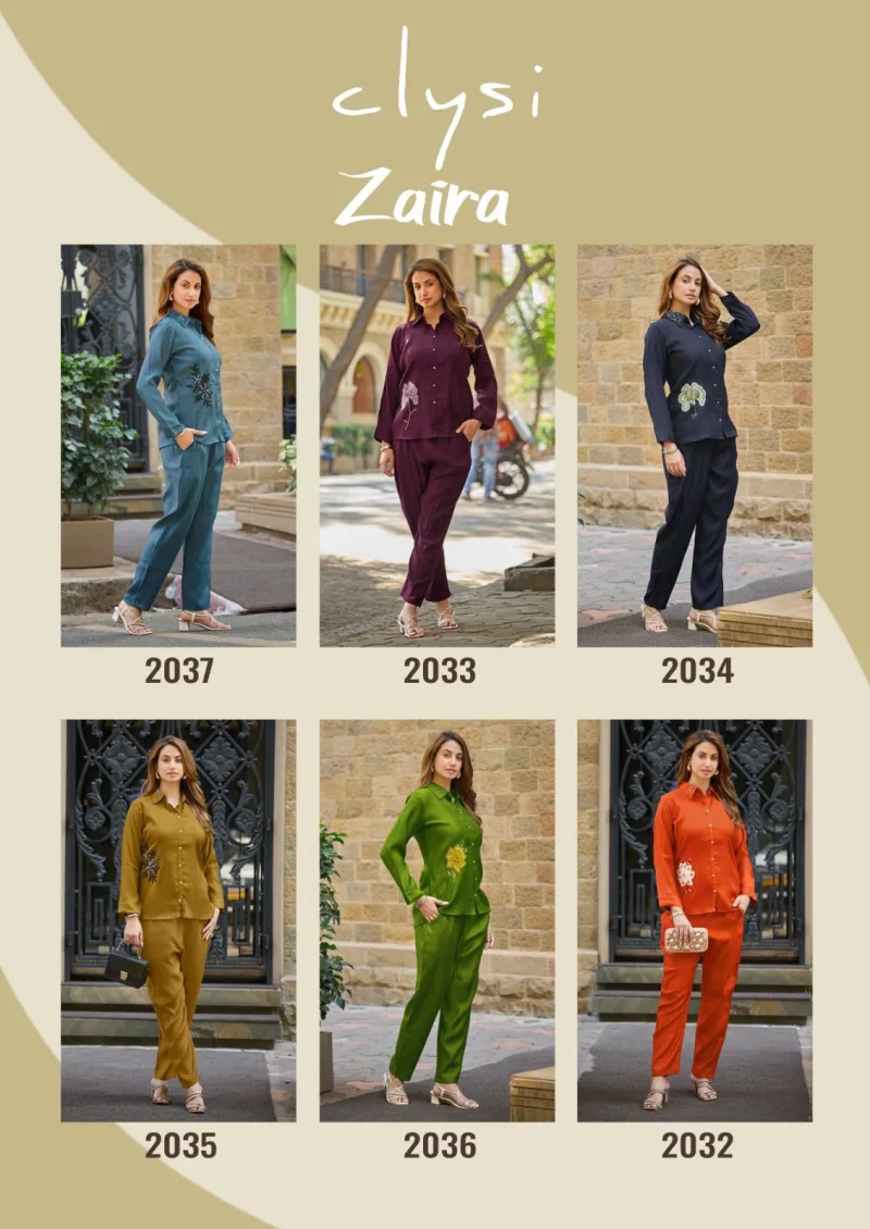 Zaira By Clysi Viscose Silk Handwork Co Ord Set